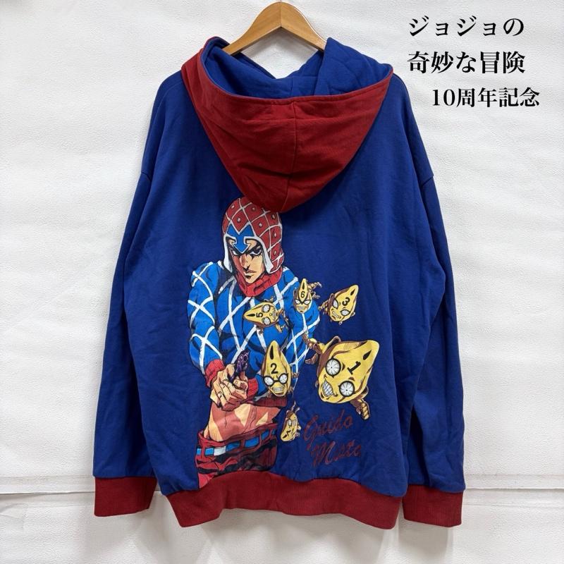 古着 USED パーカー 長袖 ジョジョの奇妙な冒険 アニメ10周年記念展 グイード・ミスタ＆セックス・ピストルズ イラスト パーカー L プリント 青 / ブルー / blue X 赤 / レッド / red メンズ USED 古着 中古 50164738
