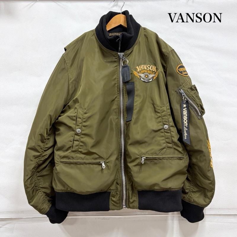 ヴァンソン VANSON ジャケット、上着 フライトジャケット NVJK-2304 MA-1 フライトジャケット フライングスター ロゴ 刺繍 ワッペン パッチ IDEALジップ ライダース バイカー XXL 総柄 X ロゴ、文字 カーキ / カーキ / khaki X 黒 / ブラック / black メンズ USED 古着 中古 50164740