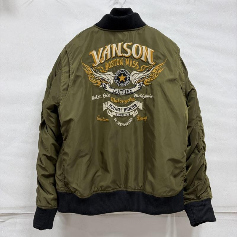 ヴァンソン VANSON ジャケット、上着 フライトジャケット NVJK-2304 MA-1 フライトジャケット フライングスター ロゴ 刺繍 ワッペン パッチ IDEALジップ ライダース バイカー XXL 総柄 X ロゴ、文字 カーキ / カーキ / khaki X 黒 / ブラック / black メンズ USED 古着 中古 50164740