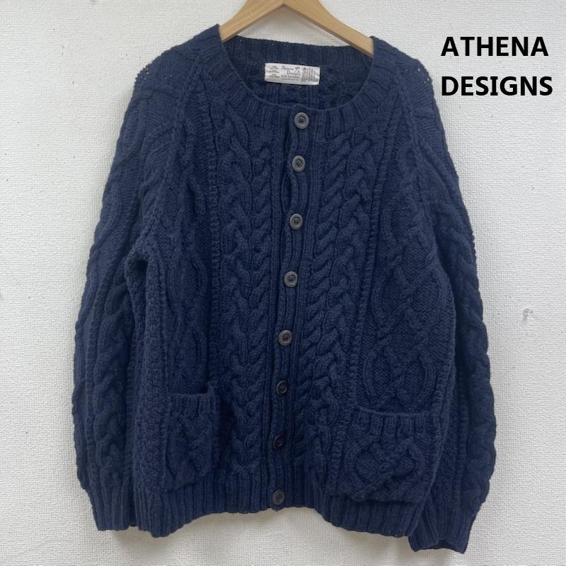 アテナデザイン ATHENA DESIGNS ニット、セーター 長袖 ARAN Cardigan アランニット カーディガン フィッシャ－マン セ－タ－ 紺 / ネイビー / navy メンズ USED 古着 中古 50164743
