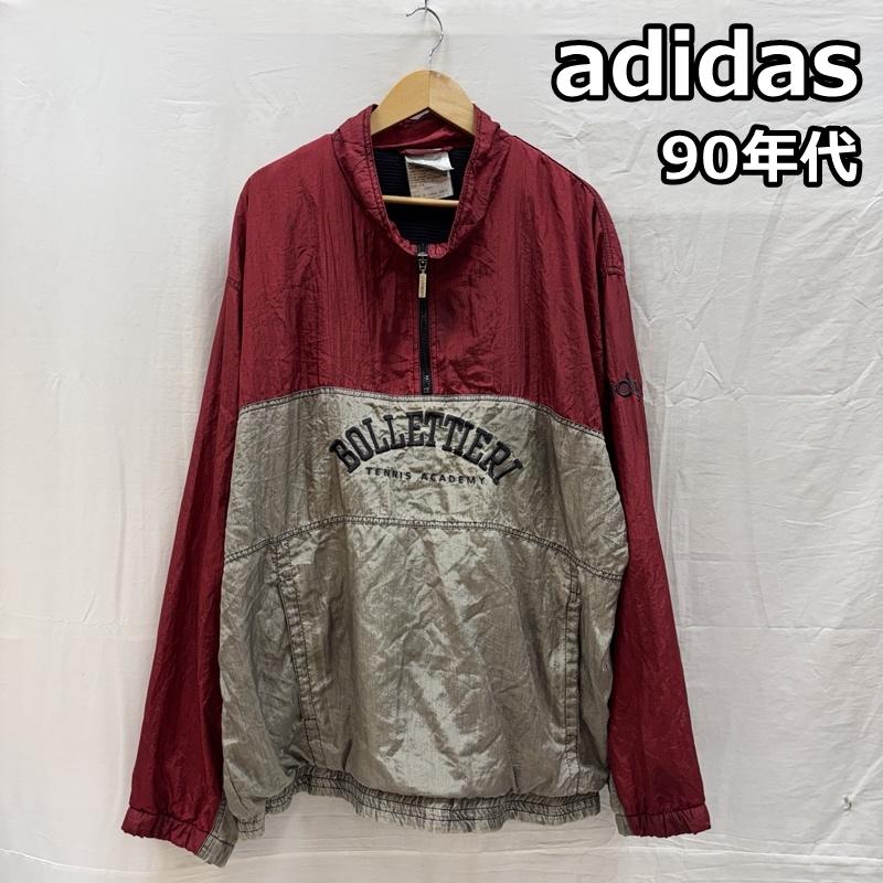 アディダス adidas ジャケット、上着 ジャンパー、ブルゾン 90年代 台湾製 ハーフジップ ナイロン ジャケット プルオーバー 90s VINTAGE XL 銀 / シルバー / silver color X えんじ / ワインレッド / dark red メンズ USED 古着 中古 50164748
