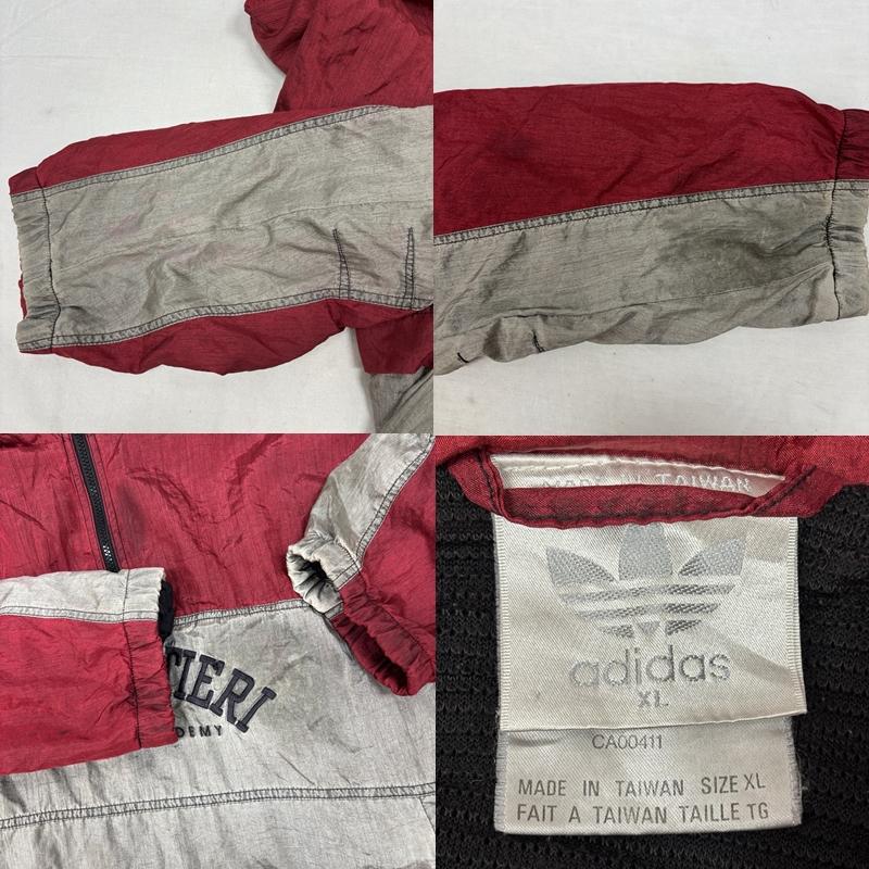 アディダス adidas ジャケット、上着 ジャンパー、ブルゾン 90年代 台湾製 ハーフジップ ナイロン ジャケット プルオーバー 90s VINTAGE XL 銀 / シルバー / silver color X えんじ / ワインレッド / dark red メンズ USED 古着 中古 50164748