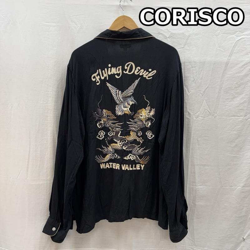 コリスコ CORISCO シャツ、ブラウス 長袖 Flying Devil 和柄 イーグル ドラゴン 刺繍 オープンカラー 長袖 シャツ XL 黒 / ブラック / black メンズ USED 古着 中古 50164751