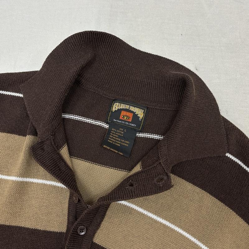 古着 USED ニット、セーター 半袖 COUNTY FB コットン アクリル ニット ボーダー柄 ポロシャツ L ボーダー柄 メンズ USED 古着 中古 50164752