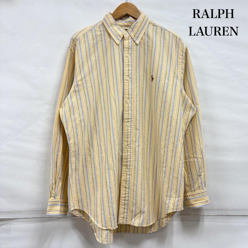 ラルフローレン RALPHLAUREN シャツ、ブラウス 長袖 90s ボタンダウン 長袖 ストライプ シャツ ポニー刺繍 ヴィンテージ 16サイズ - ストライプ X ワンポイント X ロゴ、文字 X 刺繍 黄 / イエロー / yellow X 青 / ブルー / blue X 紺 / ネイビー / navy メンズ USED 古着 中古 50164770