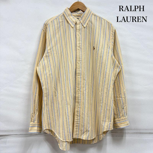 ラルフローレン RALPHLAUREN シャツ、ブラウス 長袖 90s ボタンダウン 長袖 ストライプ シャツ ポニー刺繍 ヴィンテージ 16サイズ - ストライプ X ワンポイント X ロゴ、文字 X 刺繍 黄 / イエロー / yellow X 青 / ブルー / blue X 紺 / ネイビー / navy メンズ USED 古着 中古 50164770