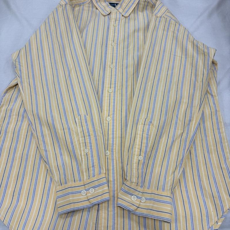 ラルフローレン RALPHLAUREN シャツ、ブラウス 長袖 90s ボタンダウン 長袖 ストライプ シャツ ポニー刺繍 ヴィンテージ 16サイズ - ストライプ X ワンポイント X ロゴ、文字 X 刺繍 黄 / イエロー / yellow X 青 / ブルー / blue X 紺 / ネイビー / navy メンズ USED 古着 中古 50164770