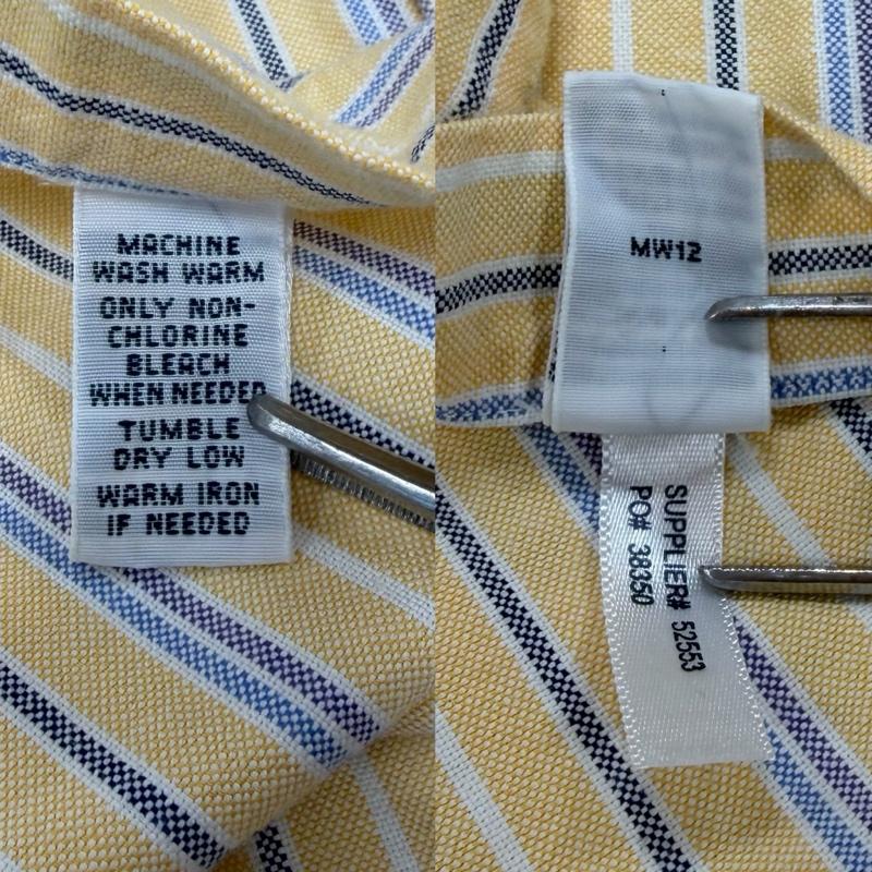 ラルフローレン RALPHLAUREN シャツ、ブラウス 長袖 90s ボタンダウン 長袖 ストライプ シャツ ポニー刺繍 ヴィンテージ 16サイズ - ストライプ X ワンポイント X ロゴ、文字 X 刺繍 黄 / イエロー / yellow X 青 / ブルー / blue X 紺 / ネイビー / navy メンズ USED 古着 中古 50164770