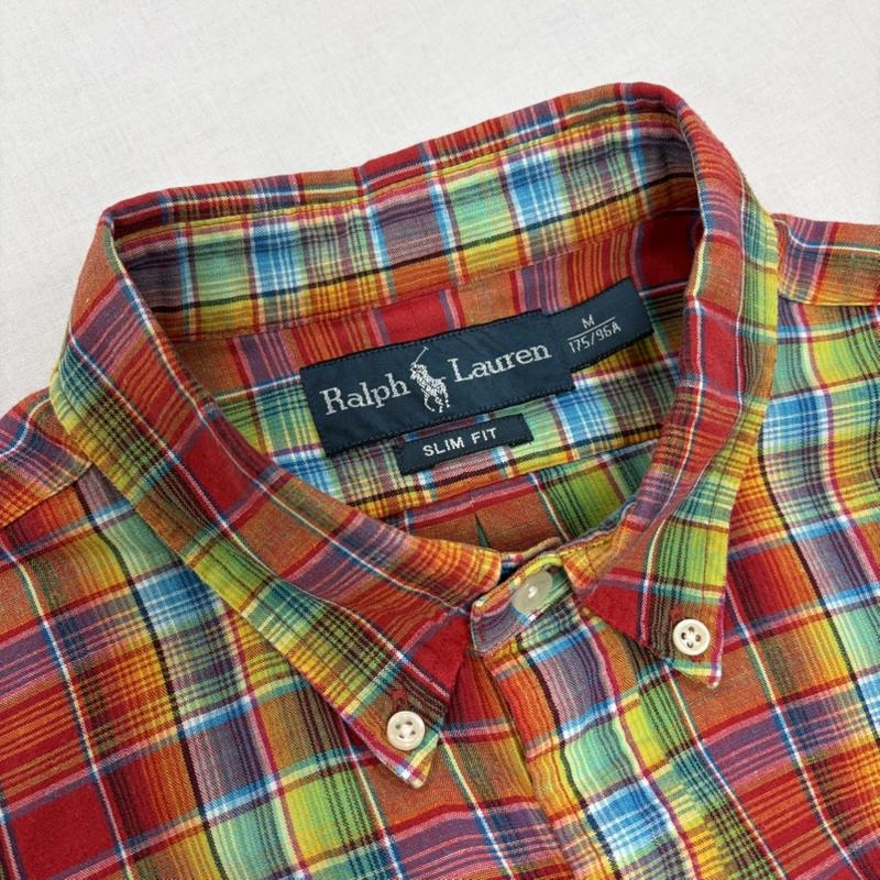 ラルフローレン RALPHLAUREN シャツ、ブラウス 長袖 ボタンダウン 長袖 マドラス チェック シャツ ポニー刺繡 コットン リネン M チェック X ワンポイント X ロゴ、文字 X 刺繍 赤 / レッド / red X マルチカラー / マルチカラー / multicolor メンズ USED 古着 中古 50164772