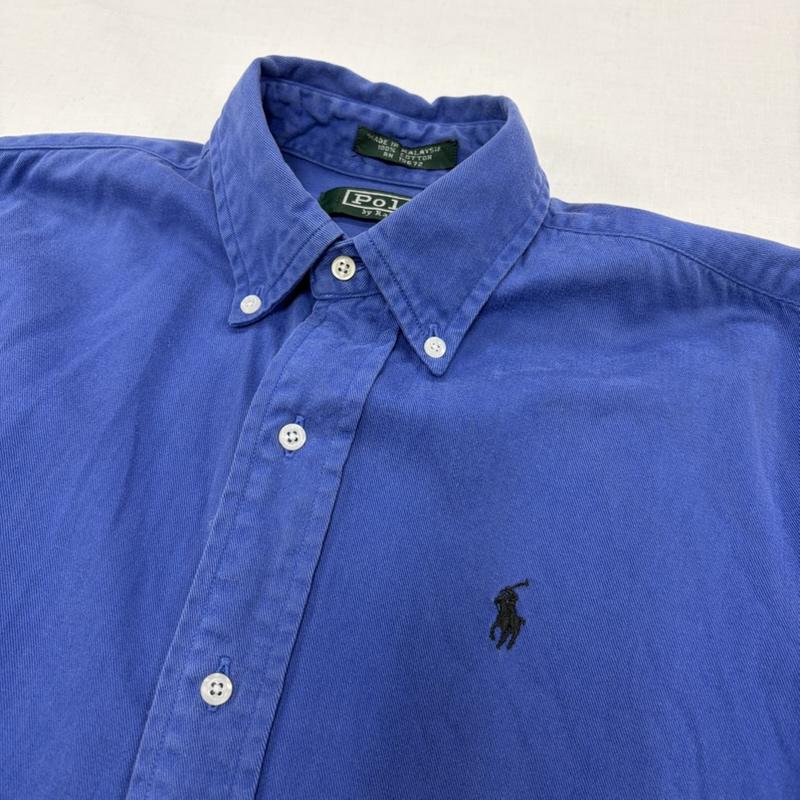 ポロバイラルフローレン Polo by RALPH LAUREN シャツ、ブラウス 長袖 80s ボタンダウン 長袖 シャツ ポニー刺繡 ヴィンテージ 無地 L 無地 X ワンポイント X ロゴ、文字 X 刺繍 青 / ブルー / blue X 黒 / ブラック / black メンズ USED 古着 中古 50164774
