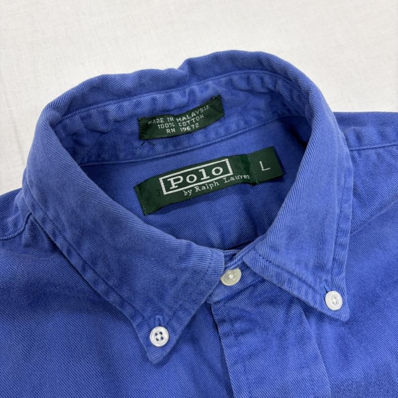 ポロバイラルフローレン Polo by RALPH LAUREN シャツ、ブラウス 長袖 80s ボタンダウン 長袖 シャツ ポニー刺繡 ヴィンテージ 無地 L 無地 X ワンポイント X ロゴ、文字 X 刺繍 青 / ブルー / blue X 黒 / ブラック / black メンズ USED 古着 中古 50164774