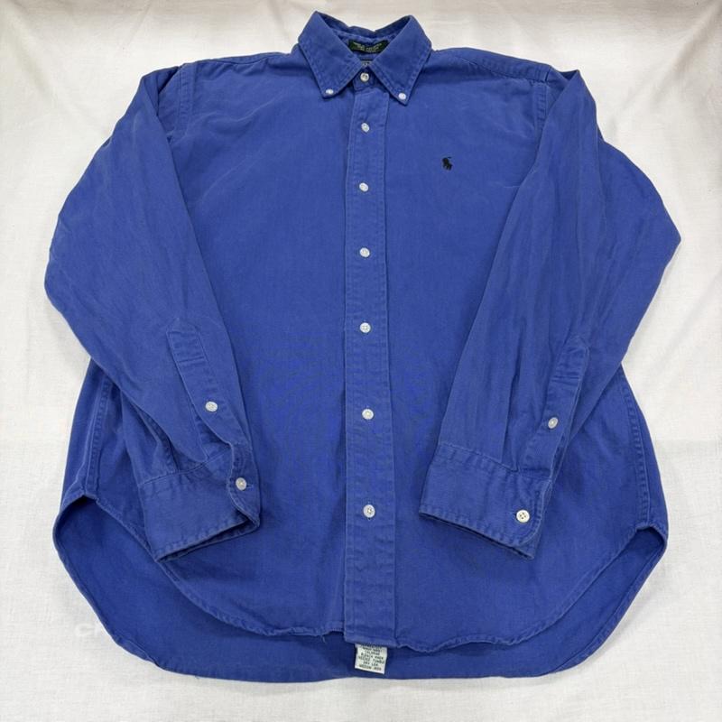 ポロバイラルフローレン Polo by RALPH LAUREN シャツ、ブラウス 長袖 80s ボタンダウン 長袖 シャツ ポニー刺繡 ヴィンテージ 無地 L 無地 X ワンポイント X ロゴ、文字 X 刺繍 青 / ブルー / blue X 黒 / ブラック / black メンズ USED 古着 中古 50164774