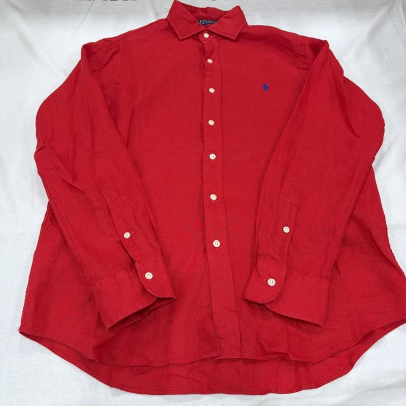 ポロラルフローレン POLO RALPH LAUREN シャツ、ブラウス 長袖 長袖 ポニー刺繡 シャツ リネン M 無地 X ワンポイント X ロゴ、文字 X 刺繍 赤 / レッド / red X 青 / ブルー / blue メンズ USED 古着 中古 50164778