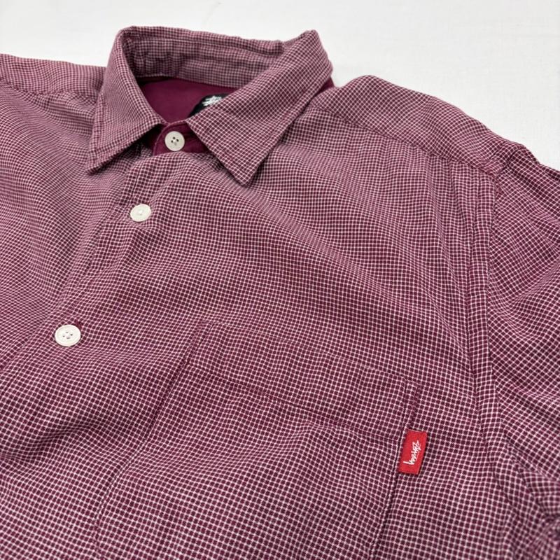 ステューシー STUSSY シャツ、ブラウス 七分袖 七分袖 チェック シャツ ポケット USA L チェック X ワンポイント X ロゴ、文字 紫 / パープル / purple X 白 / ホワイト / white メンズ USED 古着 中古 50164779