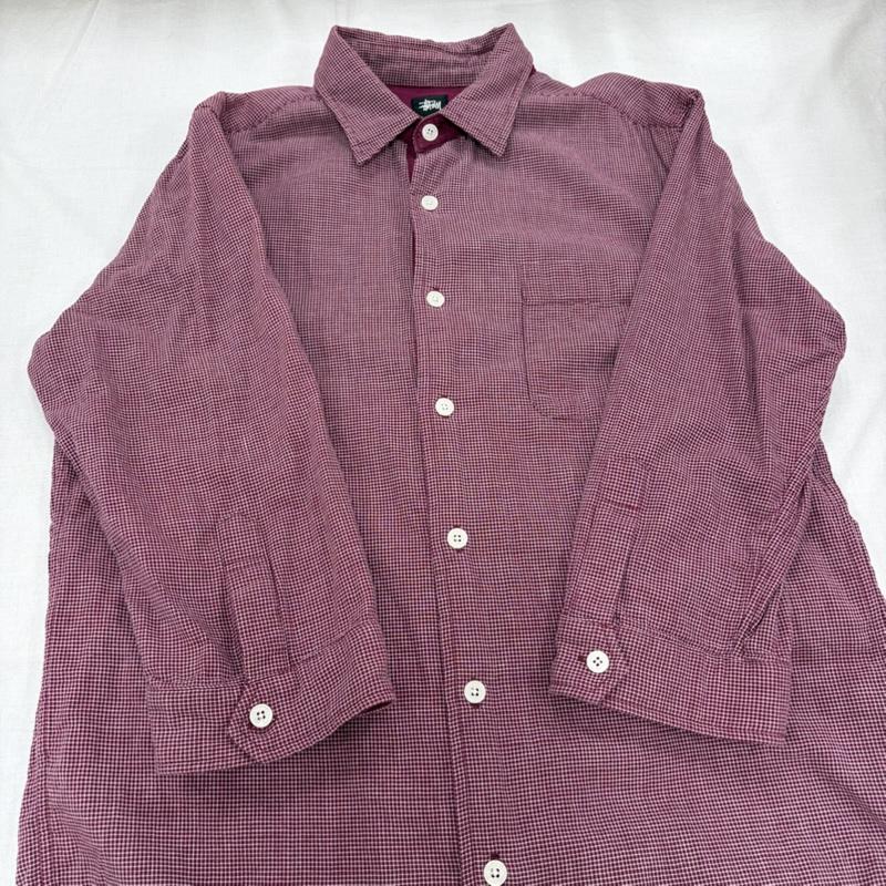 ステューシー STUSSY シャツ、ブラウス 七分袖 七分袖 チェック シャツ ポケット USA L チェック X ワンポイント X ロゴ、文字 紫 / パープル / purple X 白 / ホワイト / white メンズ USED 古着 中古 50164779