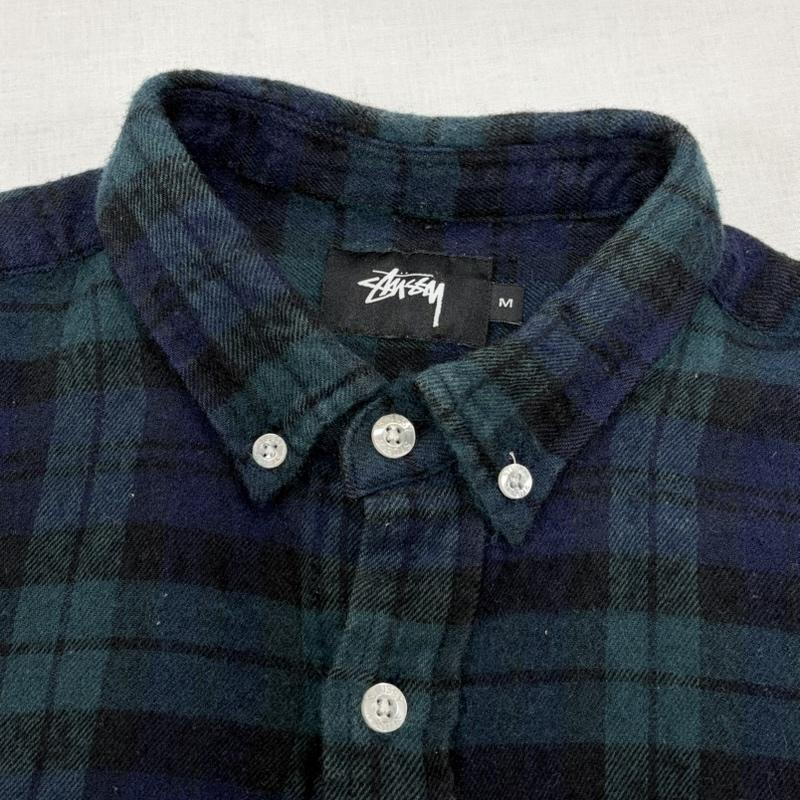 ステューシー STUSSY シャツ、ブラウス 長袖 長袖 チェック ネルシャツ ボタンダウン コットン ウール M チェック 緑 / グリーン / green X 紺 / ネイビー / navy メンズ USED 古着 中古 50164780