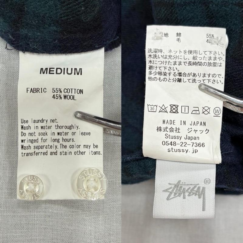 ステューシー STUSSY シャツ、ブラウス 長袖 長袖 チェック ネルシャツ ボタンダウン コットン ウール M チェック 緑 / グリーン / green X 紺 / ネイビー / navy メンズ USED 古着 中古 50164780