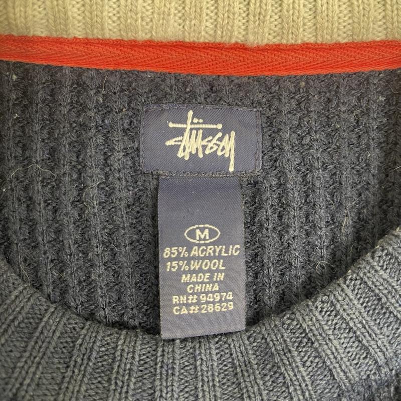 ステューシー STUSSY ニット、セーター 長袖 90s 紺タグ OLD STUSSY ワッフル編み 生地 セーター ニット M 紺 / ネイビー / navy メンズ USED 古着 中古 50164786