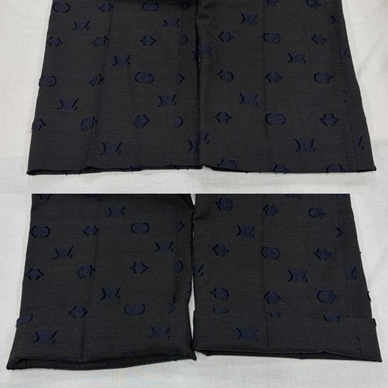 ルイヴィトン LOUIS VUITTON パンツ スラックス モノグラム エンボス ロゴ イージー スラックス パンツ ジッパーフライ 総柄 イタリア製 ウール コットン 刺繍 54 - ロゴ、文字 X 総柄 X 刺繍 黒 / ブラック / black X 紺 / ネイビー / navy メンズ USED 古着 中古 50164795