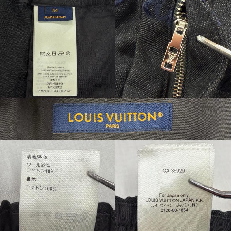 ルイヴィトン LOUIS VUITTON パンツ スラックス モノグラム エンボス ロゴ イージー スラックス パンツ ジッパーフライ 総柄 イタリア製 ウール コットン 刺繍 54 - ロゴ、文字 X 総柄 X 刺繍 黒 / ブラック / black X 紺 / ネイビー / navy メンズ USED 古着 中古 50164795