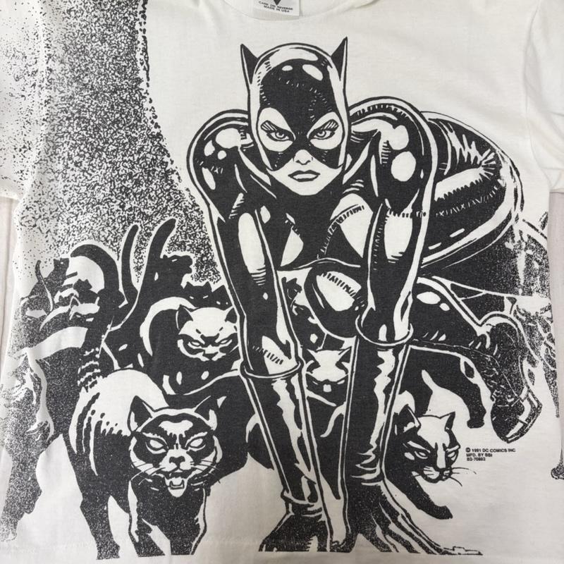 ヴィンテージ VINTAGE Tシャツ 半袖 USA製 ©DC COMICS キャットウーマン プリントTシャツ white SSI社製ボディ S キャラクター X プリント 白 / ホワイト / white X 黒 / ブラック / black レディース USED 古着 中古 50164799
