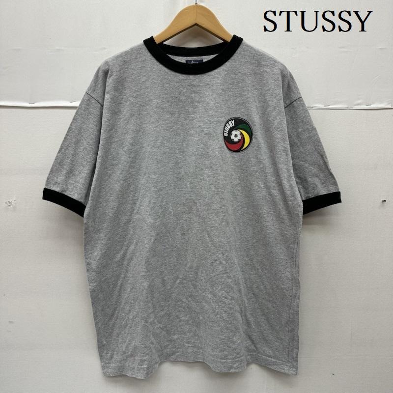 ステューシー STUSSY Tシャツ 半袖 90s 紺タグ USA製 ラスタカラー ロゴ プリント リンガー Tシャツ L 灰 / グレー / gray メンズ USED 古着 中古 50164815