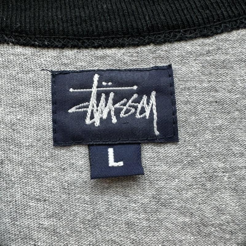ステューシー STUSSY Tシャツ 半袖 90s 紺タグ USA製 ラスタカラー ロゴ プリント リンガー Tシャツ L 灰 / グレー / gray メンズ USED 古着 中古 50164815