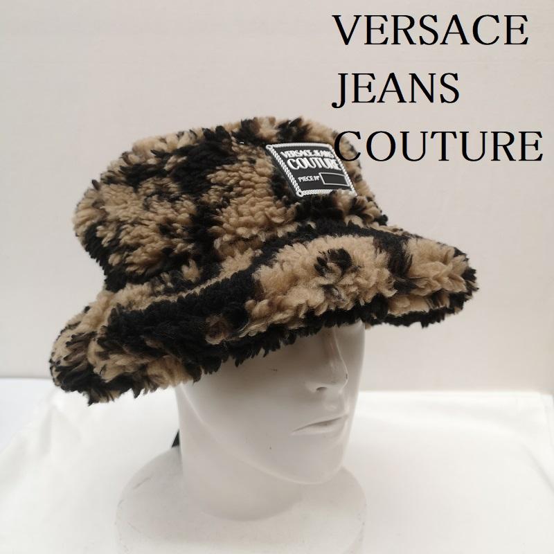 ヴェルサーチジーンズクチュール VERSACE JEANS COUTURE 帽子 ハット ボア バケット ハット サイズM 茶 / ブラウン / brown X 黒 / ブラック / black レディース USED 古着 中古 50164822