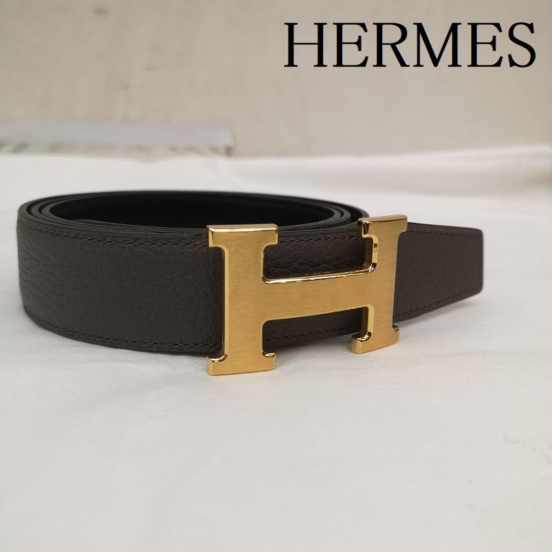 エルメス HERMES ベルト・バックル ベルト コンスタンス H リバーシブル ベルト エプソン シェーブル ゴールド金具 100 D刻印 - 黒 / ブラック / black X 灰 / グレー / gray メンズ USED 古着 中古 50164823