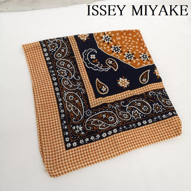 イッセイミヤケ ISSEY MIYAKE ハンカチ ハンカチ 90s IS マルチパネル デザイン ペイズリー 柄 バンダナ ハンカチーフ - 橙 / オレンジ / orange X 紺 / ネイビー / navy レディース USED 古着 中古 50164848