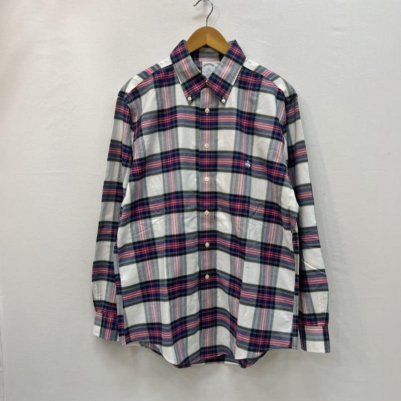 ブルックス ブラザーズ BROOKS BROTHERS シャツ、ブラウス 長袖 チェック ボタンダウンシャツ L 紺 / ネイビー / navy X 桃 / ピンク / pink X 白 / ホワイト / white メンズ USED 古着 中古 50164850