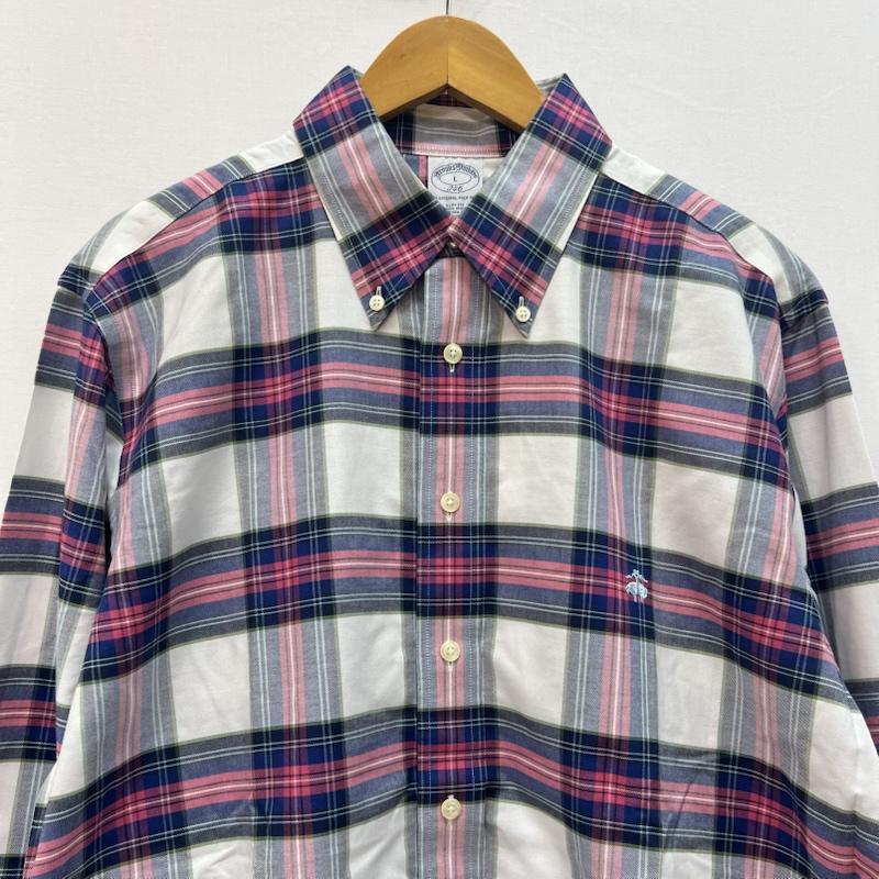 ブルックス ブラザーズ BROOKS BROTHERS シャツ、ブラウス 長袖 チェック ボタンダウンシャツ L 紺 / ネイビー / navy X 桃 / ピンク / pink X 白 / ホワイト / white メンズ USED 古着 中古 50164850