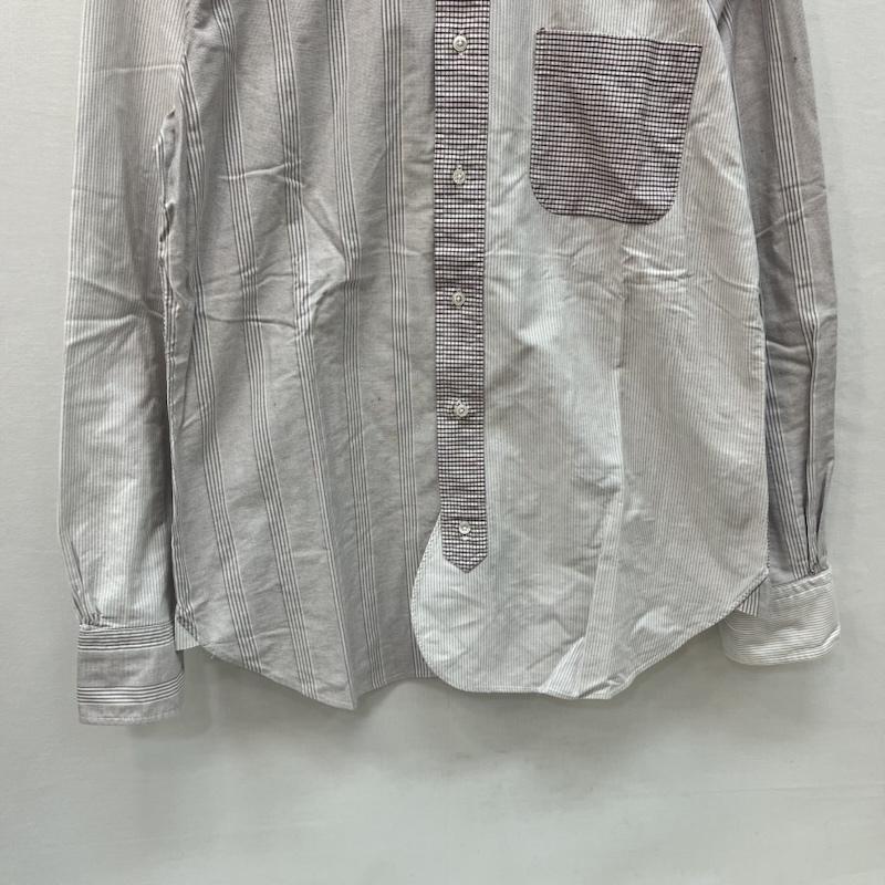 ブラックフリース ブルックスブラザーズ BLACK FLEECE シャツ、ブラウス 長袖 USA製 ランダムストライプ ボタンダウンシャツ サイズBB3 - 白 / ホワイト / white X 灰 / グレー / gray メンズ USED 古着 中古 50164851