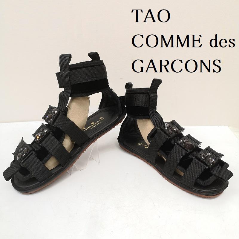 タオ コム デ ギャルソン TAO COMME des GARCONS サンダル サンダル ビジューストーン ベルクロ ストラップ ベロア サンダル 黒 / ブラック / black レディース USED 古着 中古 50164855