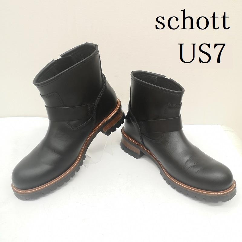 ショット schott ブーツ 一般 S28002 Engineer Boots Short エンジニア ショート レザー ブーツ US：7 黒 / ブラック / black メンズ USED 古着 中古 50164860