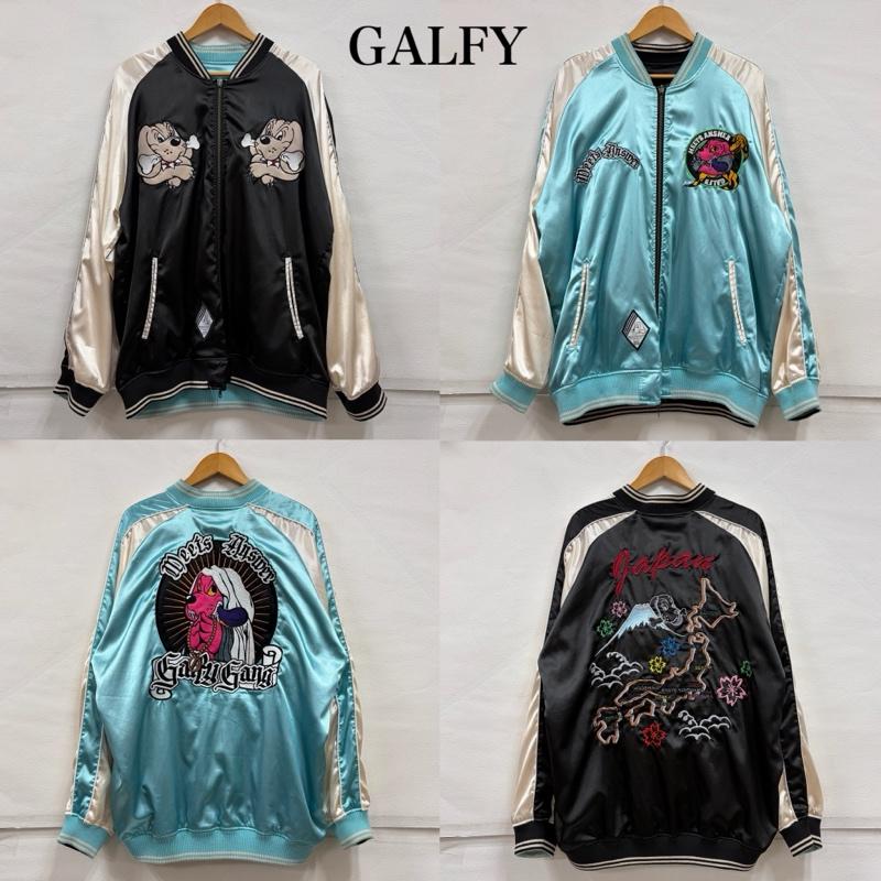 ガルフィー GALFY ジャケット、上着 ジャンパー、ブルゾン リバーシブル 刺繍 スカジャン Meets Answer コラボ ミーツアンサー スーベニアジャケット 大型犬 XL ロゴ、文字 X 刺繍 黒 / ブラック / black X 水色 / ライトブルー / メンズ USED 古着 中古 50164866
