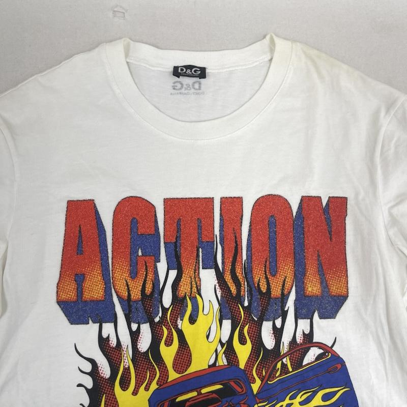ドルチェアンドガッバーナ DOLCE&GABBANA Tシャツ 半袖 ACTION ラメ グラフィック プリント Tシャツ カットソー y2k S 白 / ホワイト / white メンズ USED 古着 中古 50164878