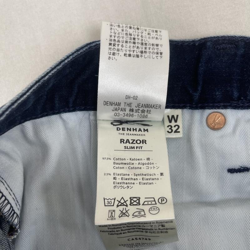 デンハム DENHAM パンツ デニム、ジーンズ インディゴ ウォッシュ加工 ストレッチ スリムフィット デニム パンツ 01-15-05-11-027 32インチ インディゴ / インディゴ / Indigo メンズ USED 古着 中古 50164895