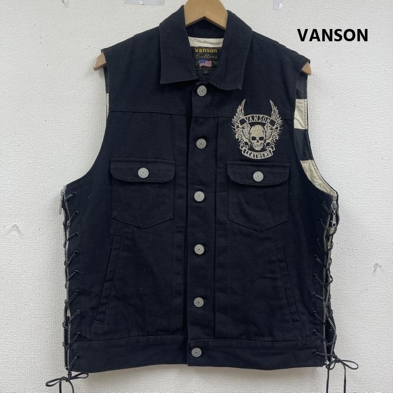 ヴァンソン VANSON ベスト ベスト スカル ドクロ パッチ 刺繍 サイド編み上げ バイカー ベスト 黒 / ブラック / black メンズ USED 古着 中古 50164908