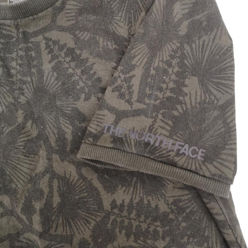 ザノースフェイス THE NORTH FACE Tシャツ 半袖 ヤシの木 植物 ボタニカルリーフ柄 総柄 ヘビーコットン Tシャツ 半袖 NT11933R S カーキ / カーキ / khaki メンズ USED 古着 中古 50164917