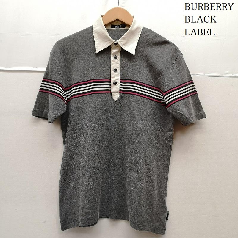 バーバリーブラックレーベル BURBERRY BLACK LABEL ポロシャツ 半袖 マルチストライプ ボーダー柄 ラガーシャツ 半袖 ポロシャツ 3 灰 / グレー / gray メンズ USED 古着 中古 50164922