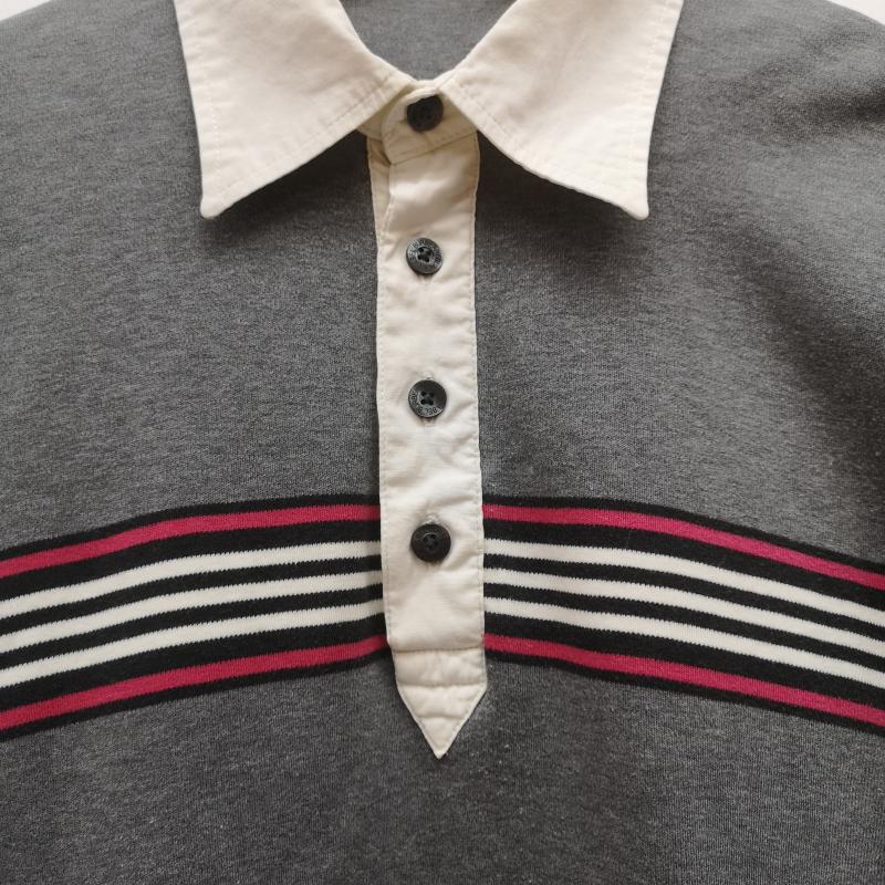 バーバリーブラックレーベル BURBERRY BLACK LABEL ポロシャツ 半袖 マルチストライプ ボーダー柄 ラガーシャツ 半袖 ポロシャツ 3 灰 / グレー / gray メンズ USED 古着 中古 50164922