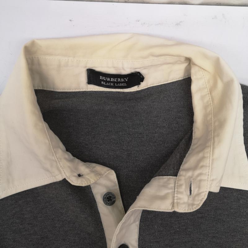 バーバリーブラックレーベル BURBERRY BLACK LABEL ポロシャツ 半袖 マルチストライプ ボーダー柄 ラガーシャツ 半袖 ポロシャツ 3 灰 / グレー / gray メンズ USED 古着 中古 50164922