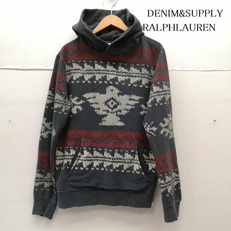デニムアンドサプライラルフローレン DENIM & SUPPLYRALPHLAUREN パーカー 長袖 サンダーバード ネイティブ柄 ウォッシュ フェード加工 プルオーバー パーカー L 紺 / ネイビー / navy メンズ USED 古着 中古 50164926