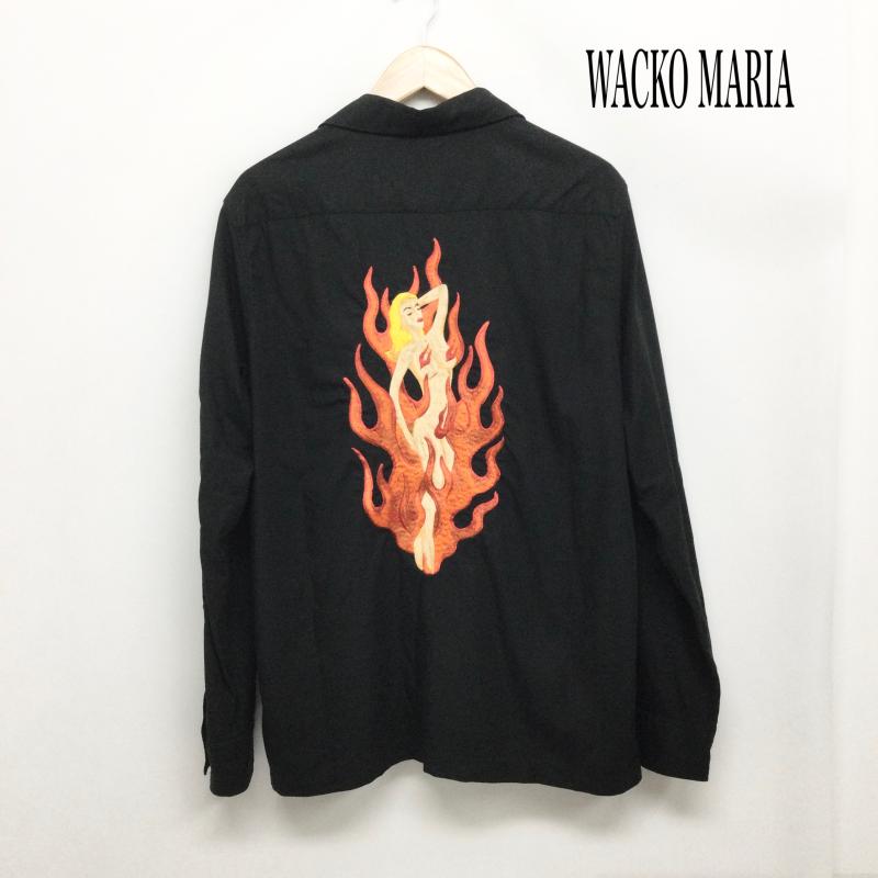 ワコマリア WACKO MARIA シャツ、ブラウス 長袖 ワコマリア ファイアーガール　長袖シャツ M 刺繍 黒 / ブラック / black メンズ USED 古着 中古 50164932