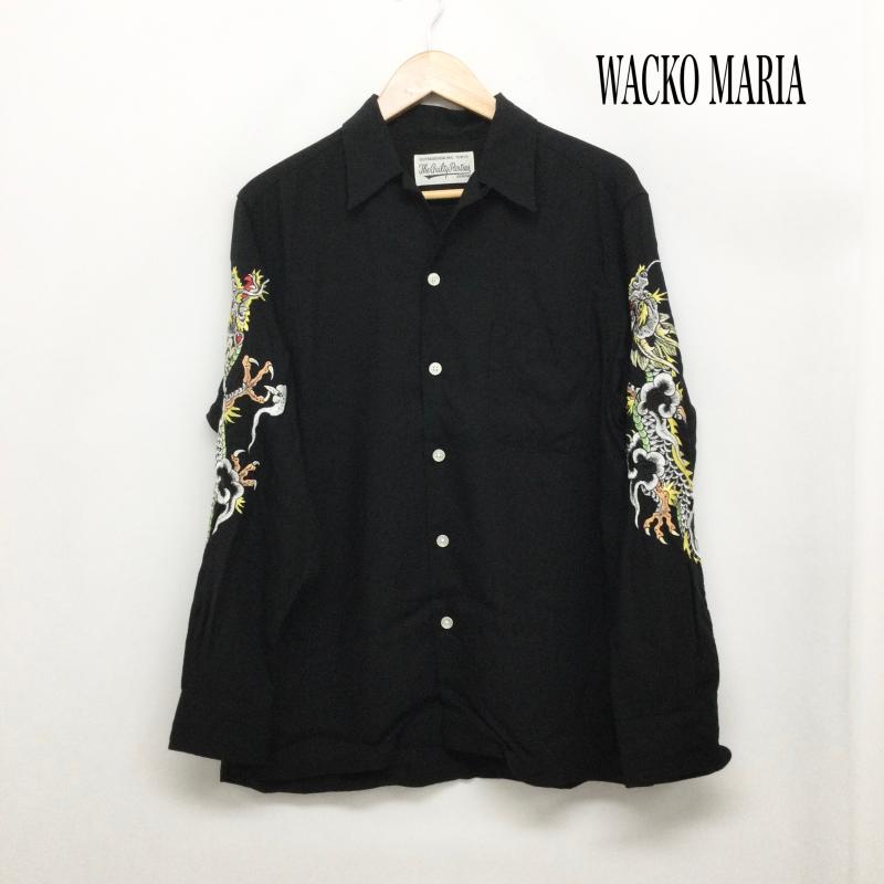 ワコマリア WACKO MARIA シャツ、ブラウス 長袖 ワコマリア 長袖シャツ 袖　龍刺繍　リヨセル　オープンカラー S 刺繍 黒 / ブラック / black メンズ USED 古着 中古 50164934