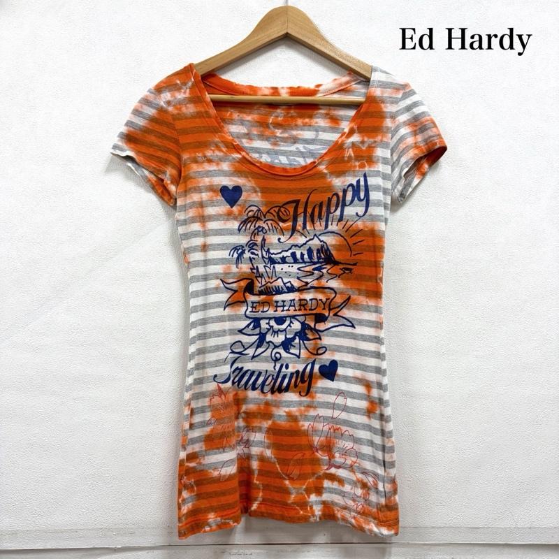エドハーディー Ed Hardy Tシャツ 半袖 半袖 Tシャツ ボーダー ロゴ プリント Y2K タイダイ XS プリント X ロゴ、文字 橙 / オレンジ / orange X 白 / ホワイト / white X 灰 / グレー / gray レディース USED 古着 中古 50164943