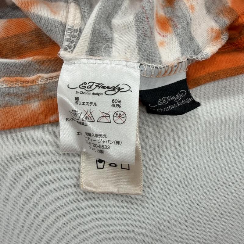 エドハーディー Ed Hardy Tシャツ 半袖 半袖 Tシャツ ボーダー ロゴ プリント Y2K タイダイ XS プリント X ロゴ、文字 橙 / オレンジ / orange X 白 / ホワイト / white X 灰 / グレー / gray レディース USED 古着 中古 50164943