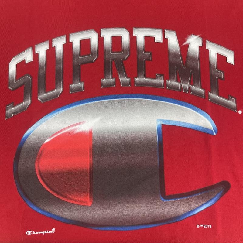 シュプリーム Supreme Tシャツ 半袖 19ss champion コラボ Chrome S/S Top プリント Tシャツ M 赤 / レッド / red メンズ USED 古着 中古 50164971