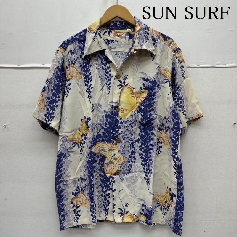 サンサーフ SUN SURF シャツ、ブラウス 半袖 2008 WISTERIA & BUTTERFLY 藤 蝶 総柄 アロハ シャツ SS33881 M 白 / ホワイト / white X 青 / ブルー / blue メンズ USED 古着 中古 50164986